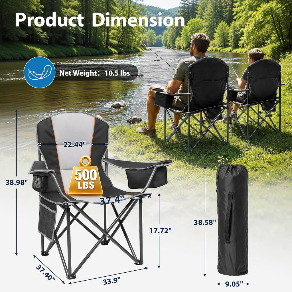 ZENPETIO Camping Chair Portable 500LBS Oversized Folding Chairs for Outside