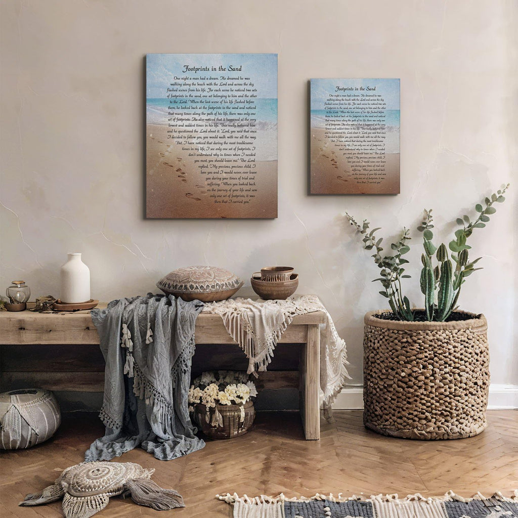 Footprints in the Sand Wall Decor, Footprints in the Sand Inspirational Wall Art, Beach Decor, Christian Gifts for Men and Women Chrisitan Wall Decor, Sympathy Gift.Ready To Hang, C2102-11x14