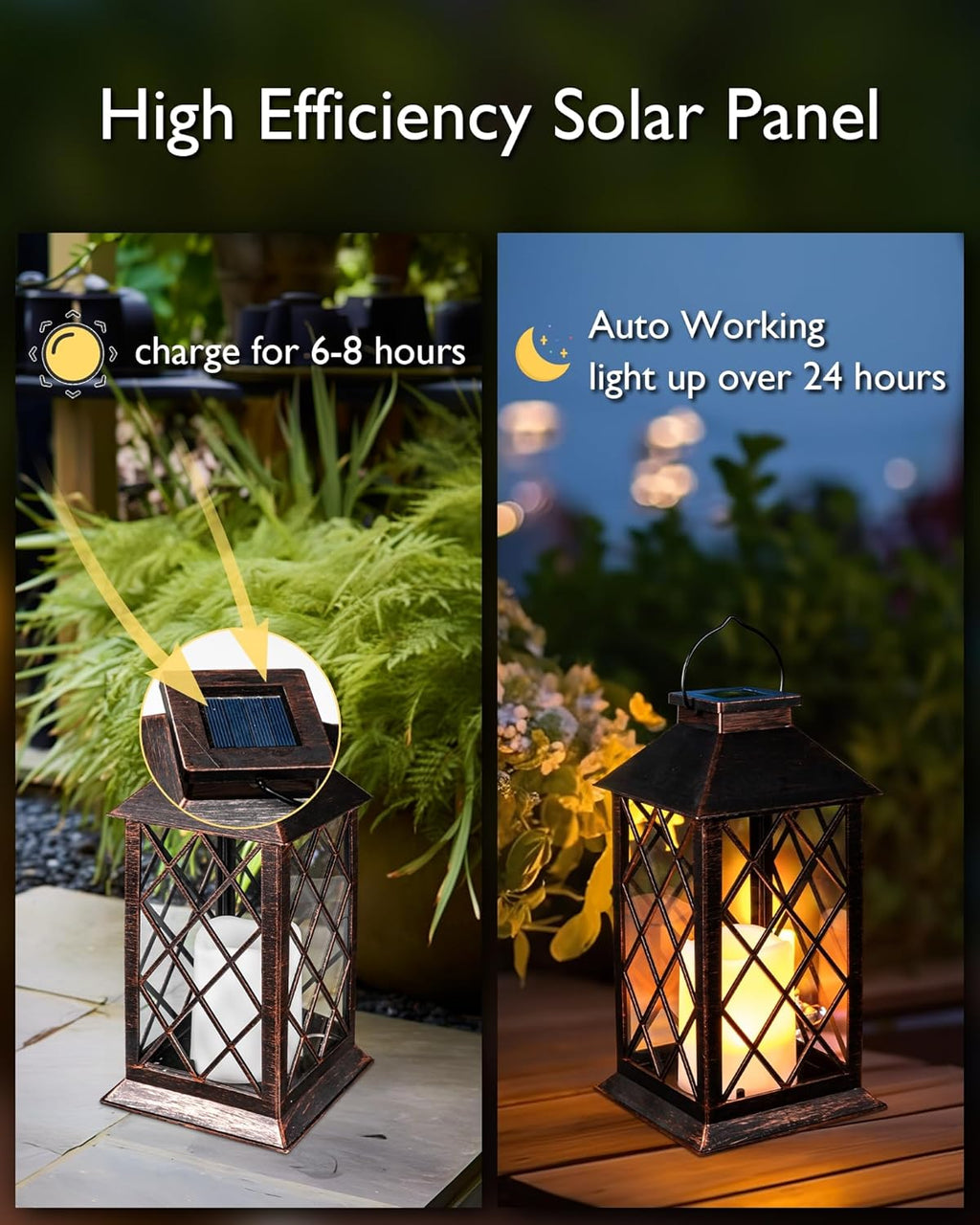 Homemory 2 Pack 13'' Bronze Solar Lanterns, Flickering Flame Hanging Lights