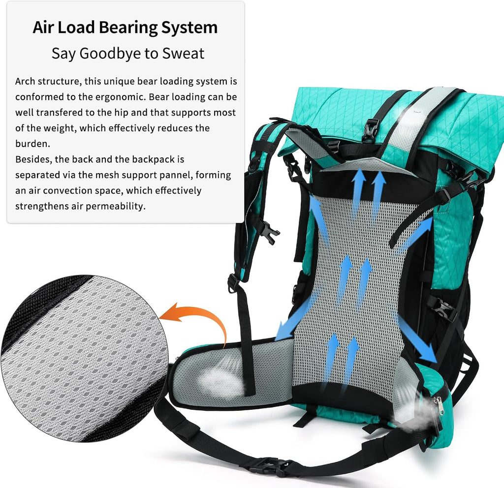 Hiking Backpack,40L to 50L Extra Large Capacity Hiking Bag,Internal Frame Camping Backpack,Upgraded X-PAC Lightweight Sport Daypack Travel Backpack Fit For Mountain Climbing Camping(Peacock Green)