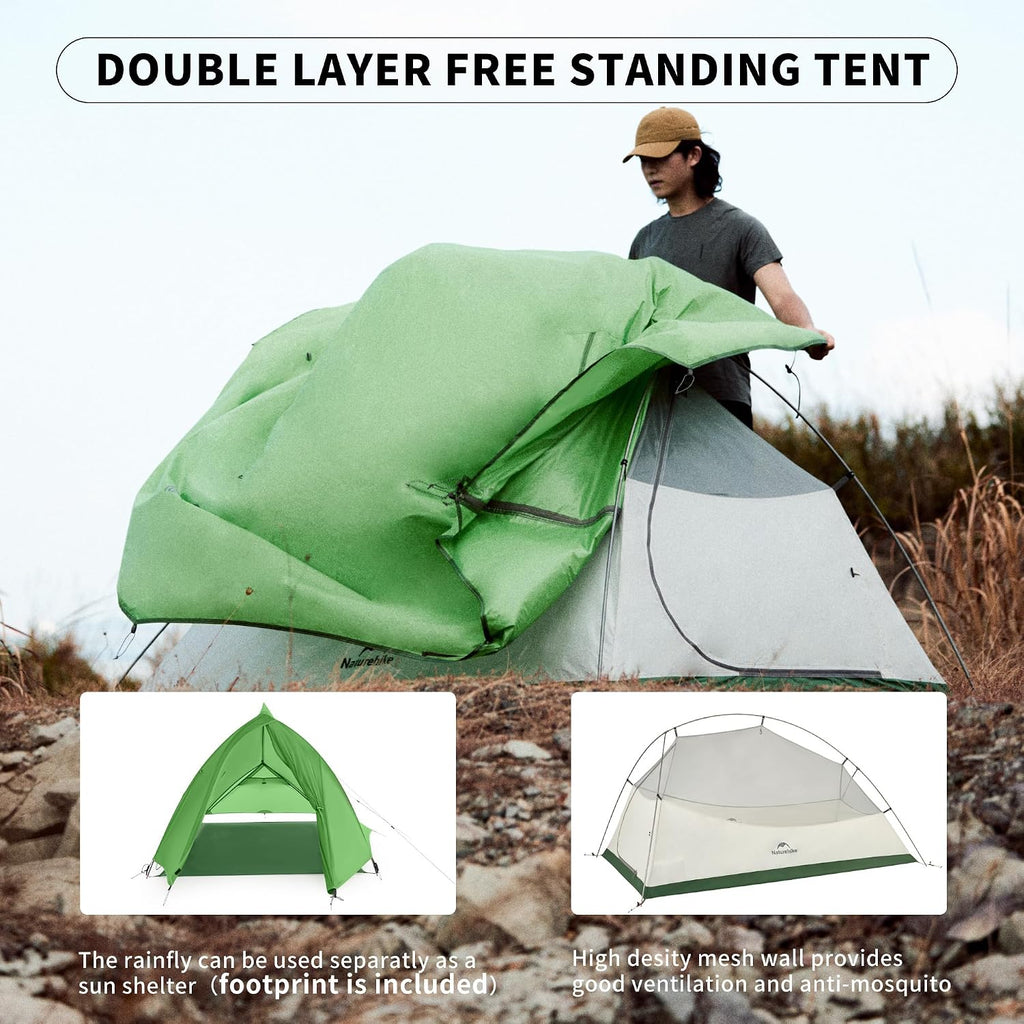 Naturehike Cloud-Up 2 Person Tent Lightweight Backpacking Tent with Footprint - Free Standing Ultralight Camping Hiking Backpack Tents Two Person Tent