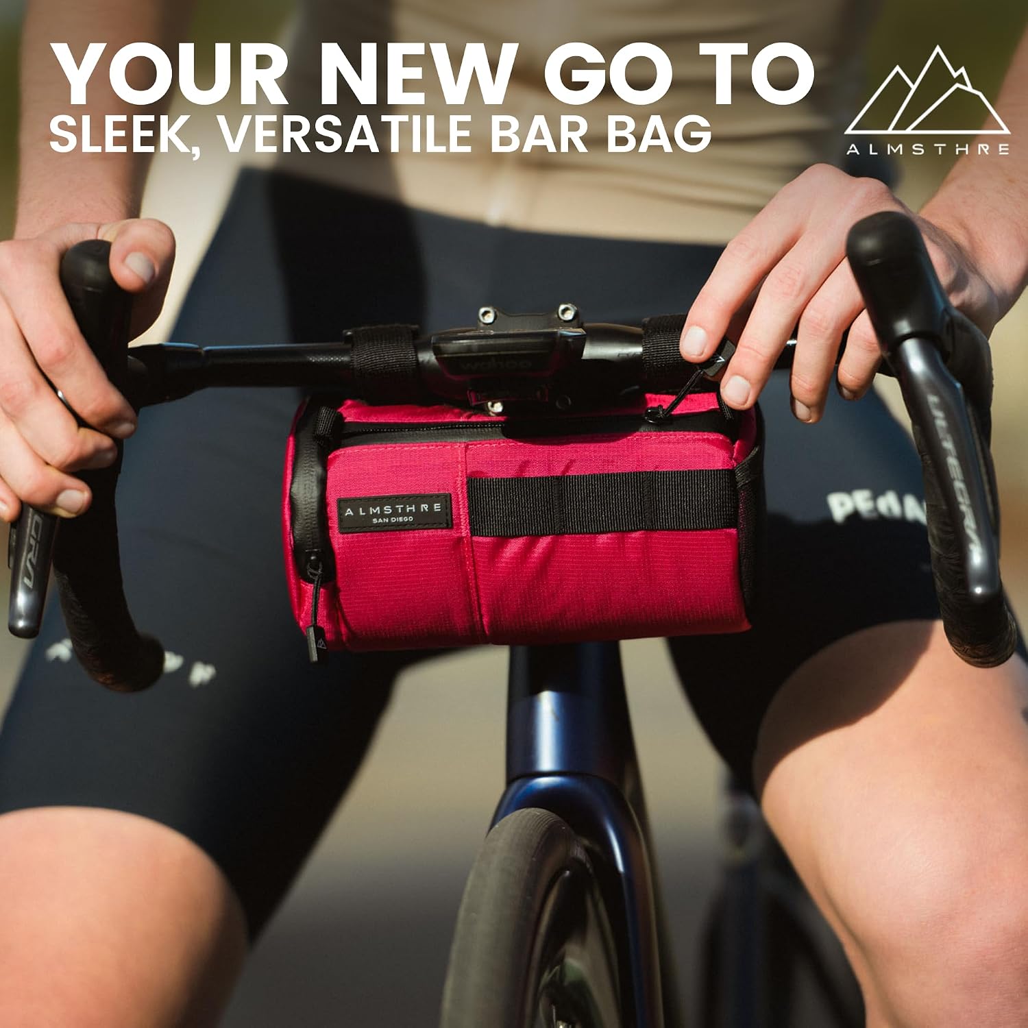 ALMSTHRE Signature Bar Bag – Passion Pink | Hard-Shell Bike Handlebar Bag with Waterproof Zippers & Adjustable Straps | Lightweight Bicycle Handlebar Bag, Compatible with Road, Gravel & MTB Bikes