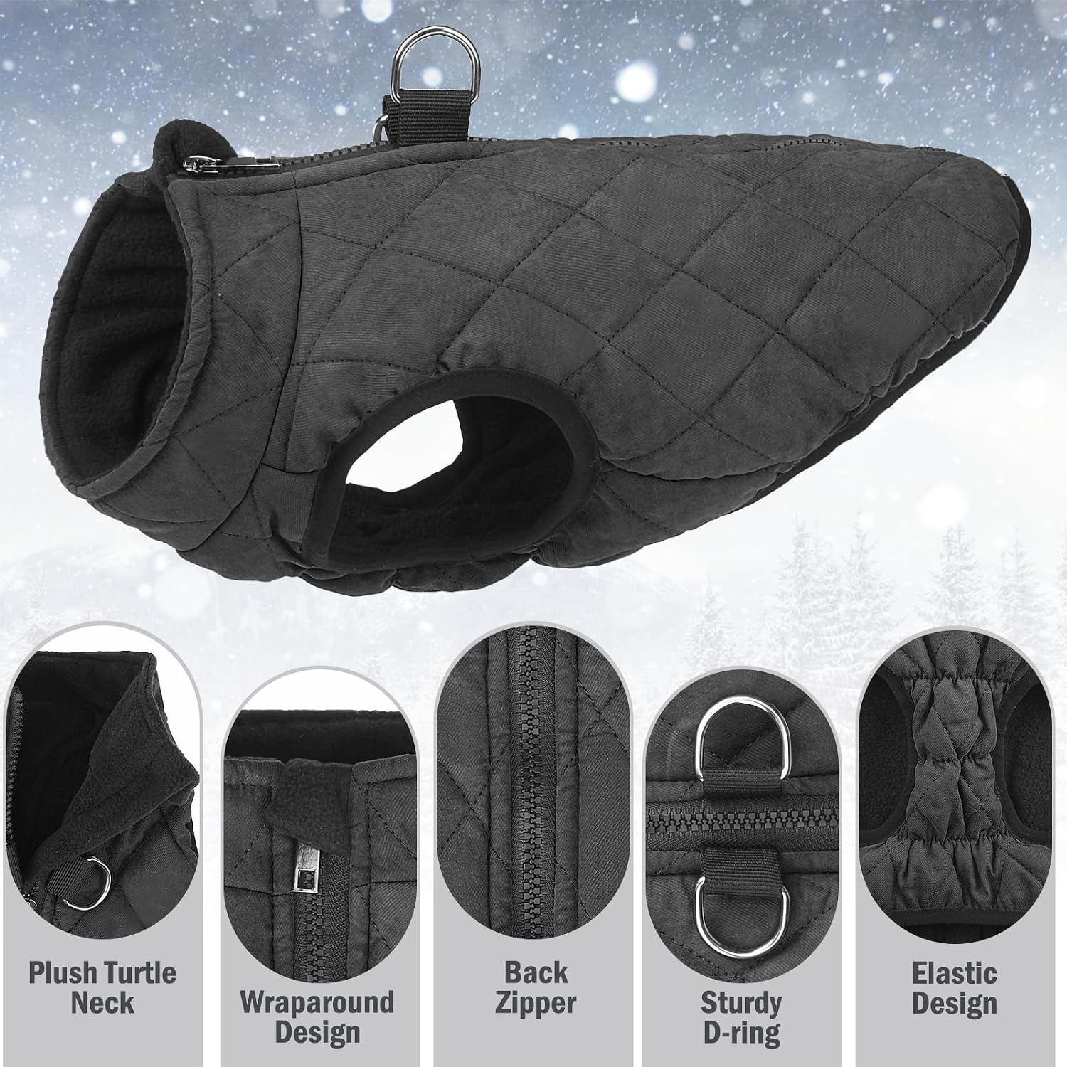 SCENEREAL Winter Dog Vest Coat with Harness Built in