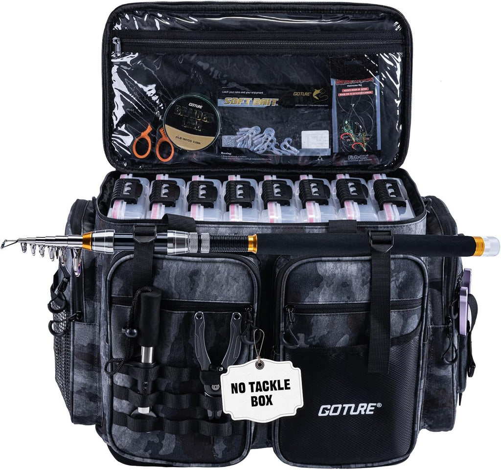 Goture Large Tackle Bag, Water Resistant Saltwater Gear Storage