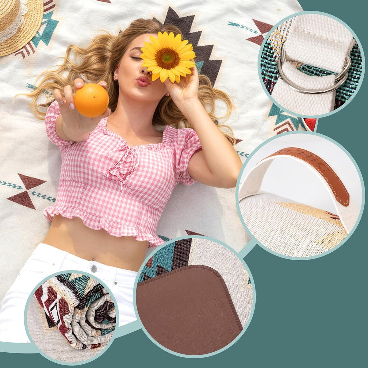 RYCHIC 2 in 1 Extra Large Boho Beach Blanket Towel Giant Woven Outdoor Rug Picnic Mat Camping Gear Cruise Essential 2026 Summer Vacation Must Have Travel Accessories Costa Rica Hawaii Trip Stuff