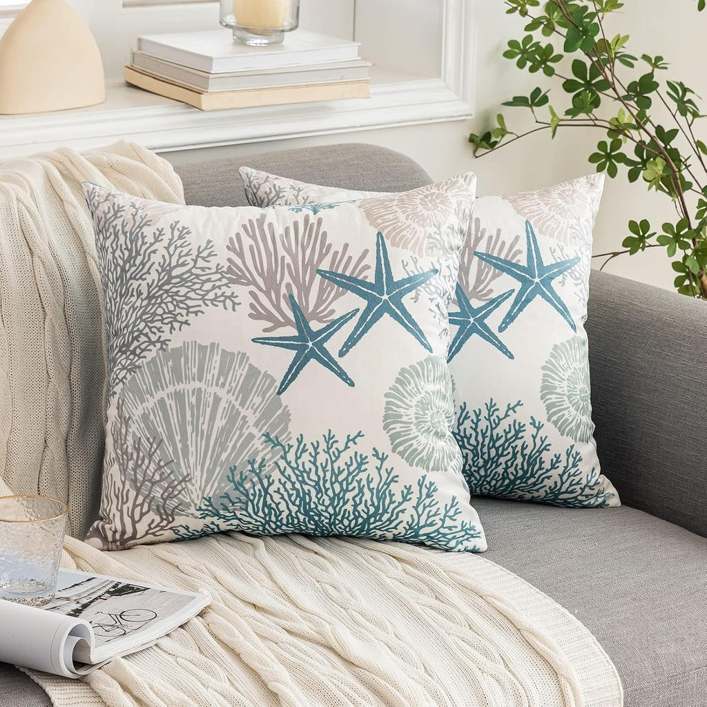 Tritard Coastal Pillow Covers Set of 2, 18x18, Blue
