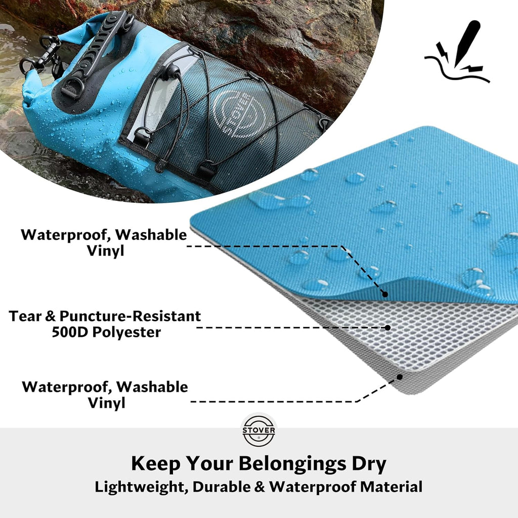 STOVER 5/10/25/30/40L Waterproof Dry Backpack & Phone Case- Large Floating Dry Bag for Kayaking, Travel, Hiking, Fishing, Camping, Motorcycles & Beach, Heavy-Duty Roll Top Men/Women (Blue)