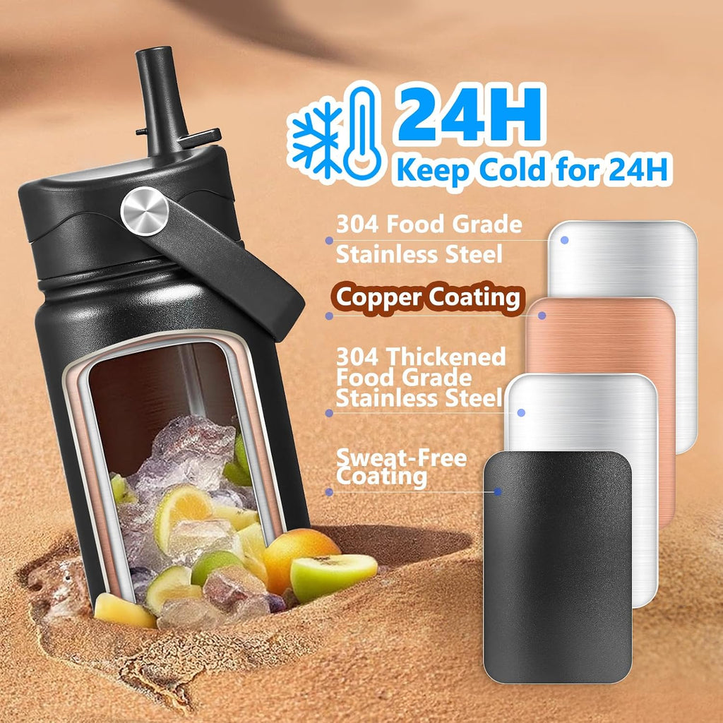 Insulated Water Bottle with Lid & Boot & Stickers, 24 oz