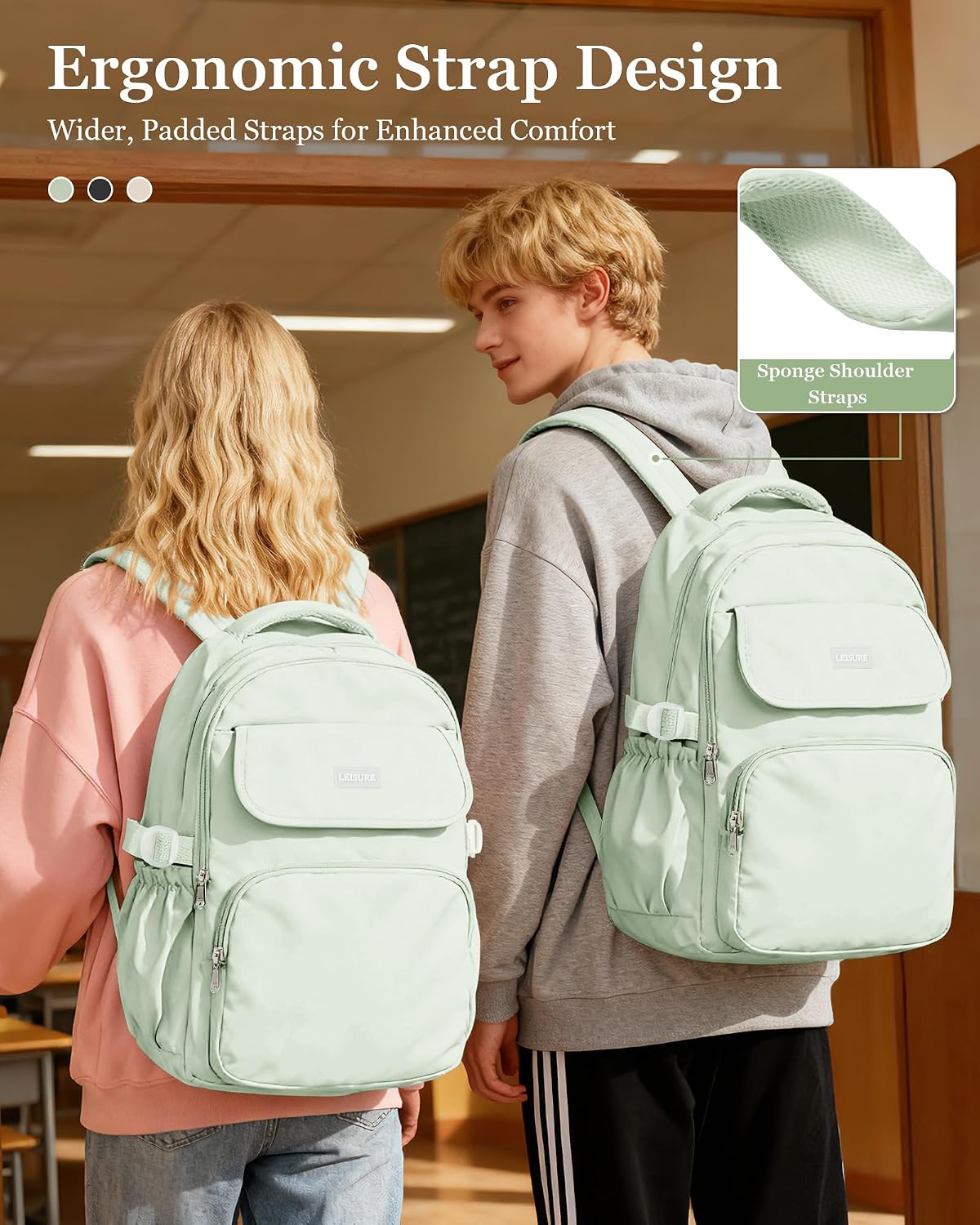 Aesthetic College Backpacks For Women Men,Waterproof High School Back pack,Kawaii Backpack For Teens Girls Boys,Student Latop Travel Backpack(Mint Green)