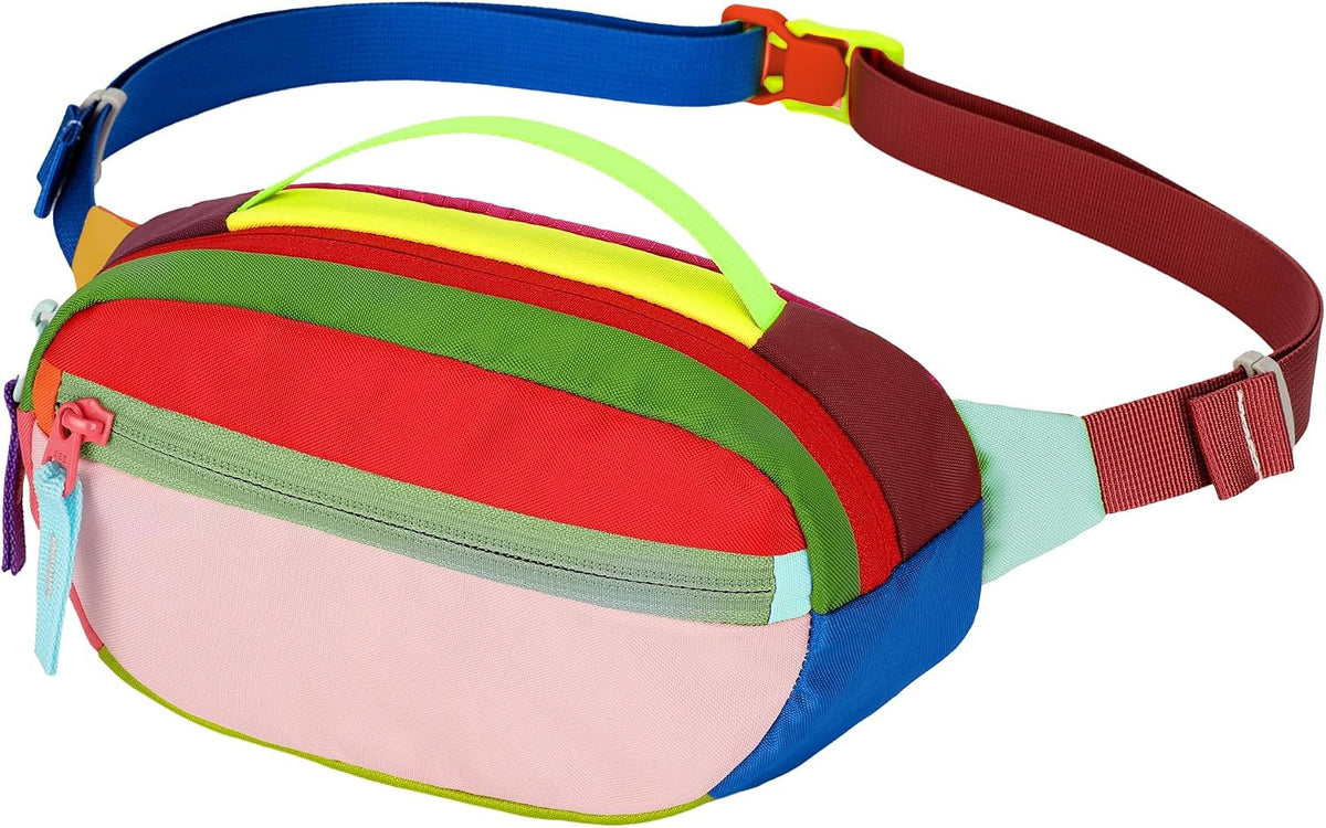 Retro Fanny Pack for Women Men Hiking Waist Packs 2 Pockets Color-blocking Belt Bags for Festival 80s 90s Theme Party Running Traveling (Pink)
