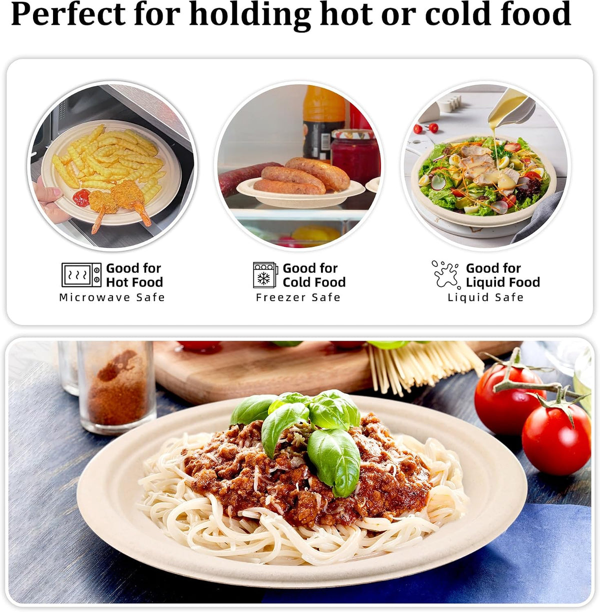 Compostable Paper Plates Set, 250PCS Disposable Heavy-Duty Sugarcane Plate
