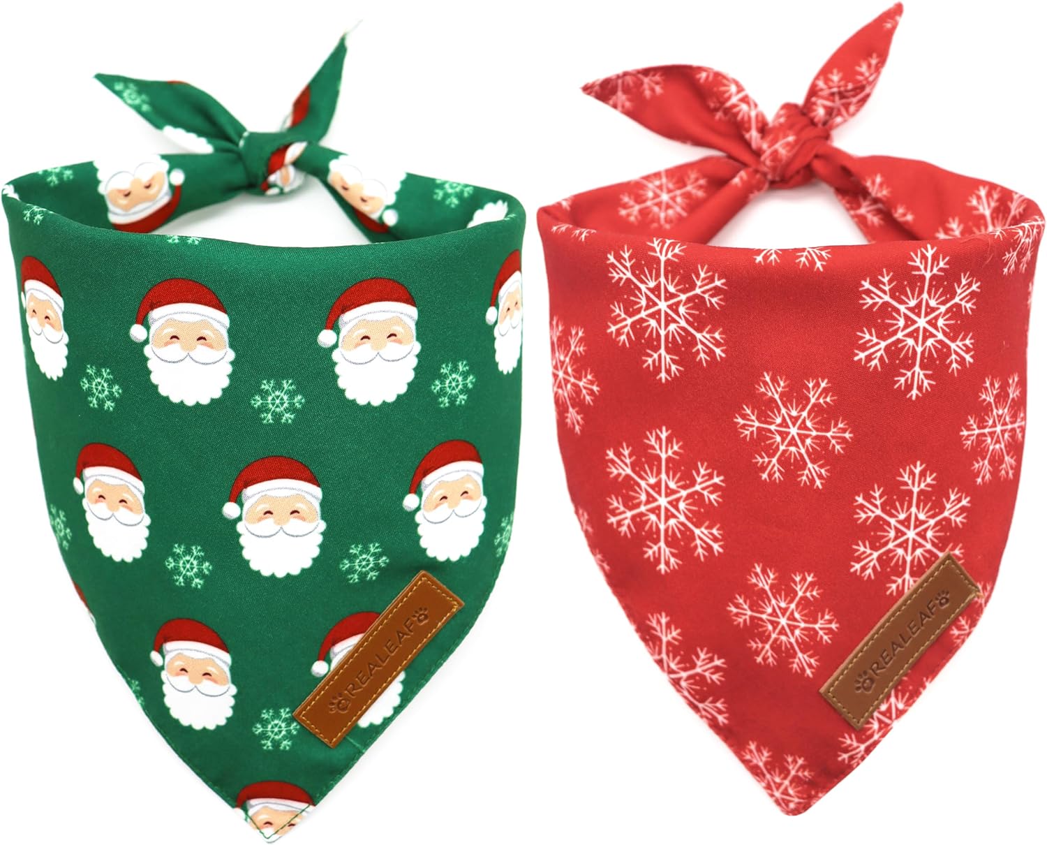 Realeaf Fall Dog Bandanas 2 Pack, Reversible Orange Plaid Holiday Pet Scarf for Boy and Girl, Premium Durable Fabric, Halloween Thanksgiving Bandana for Medium and Large Dogs (Large)