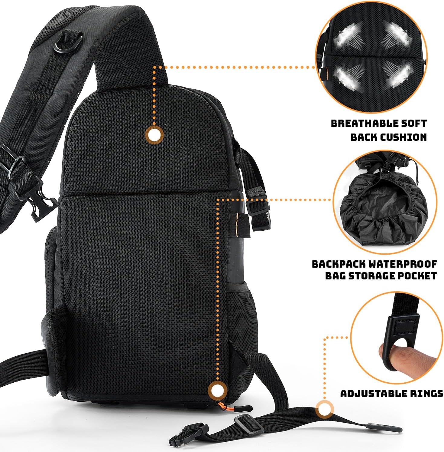 Vogano Camera Sling Bag for Photographers - Waterproof Single-Shoulder Camera Case with Adjustable Dividers, Rain Cover & Side Tripod Pocket