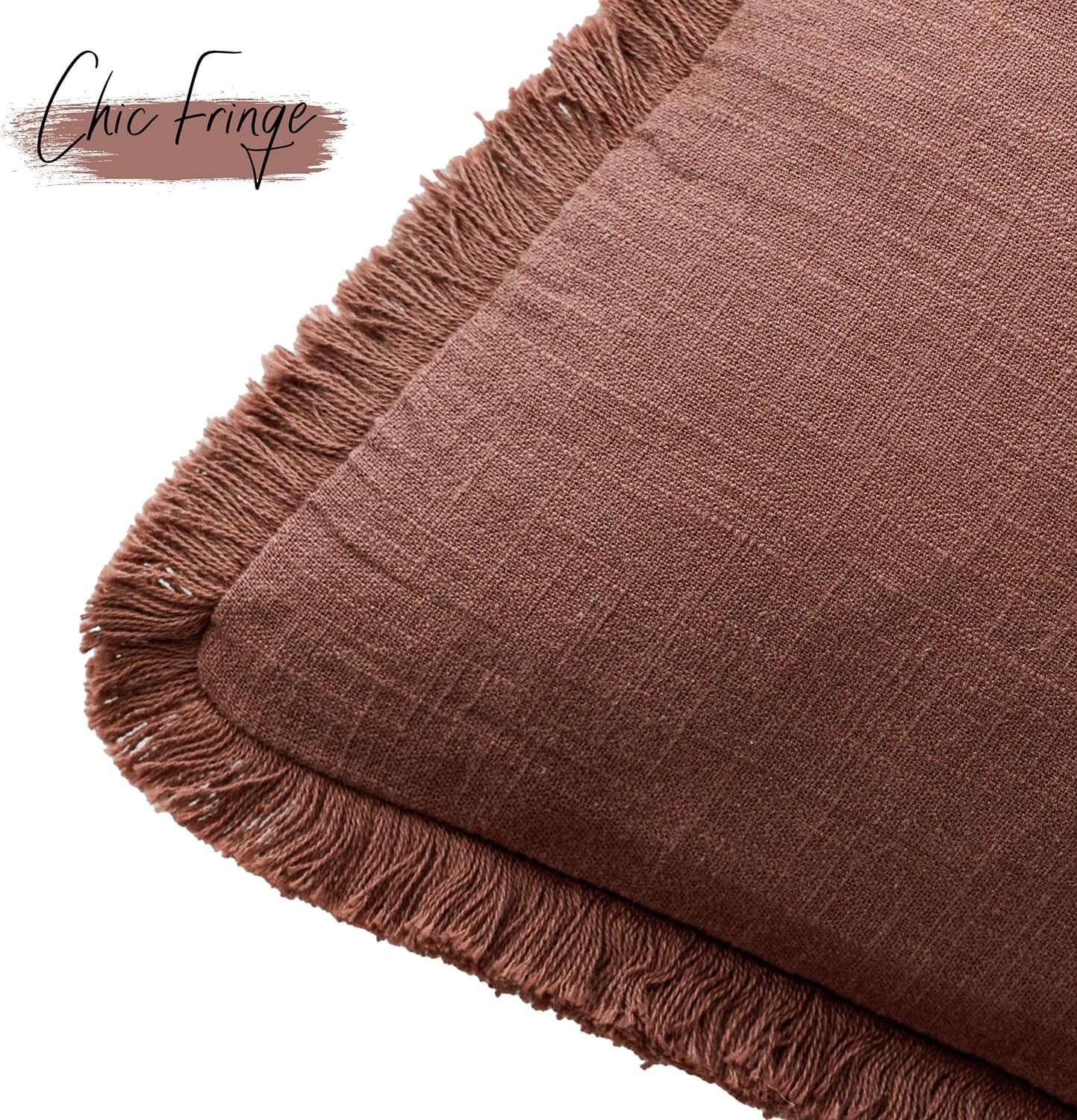 Foindtower Decorative Linen Fringe Throw Pillow Covers 20×20 Inch,Rust Red