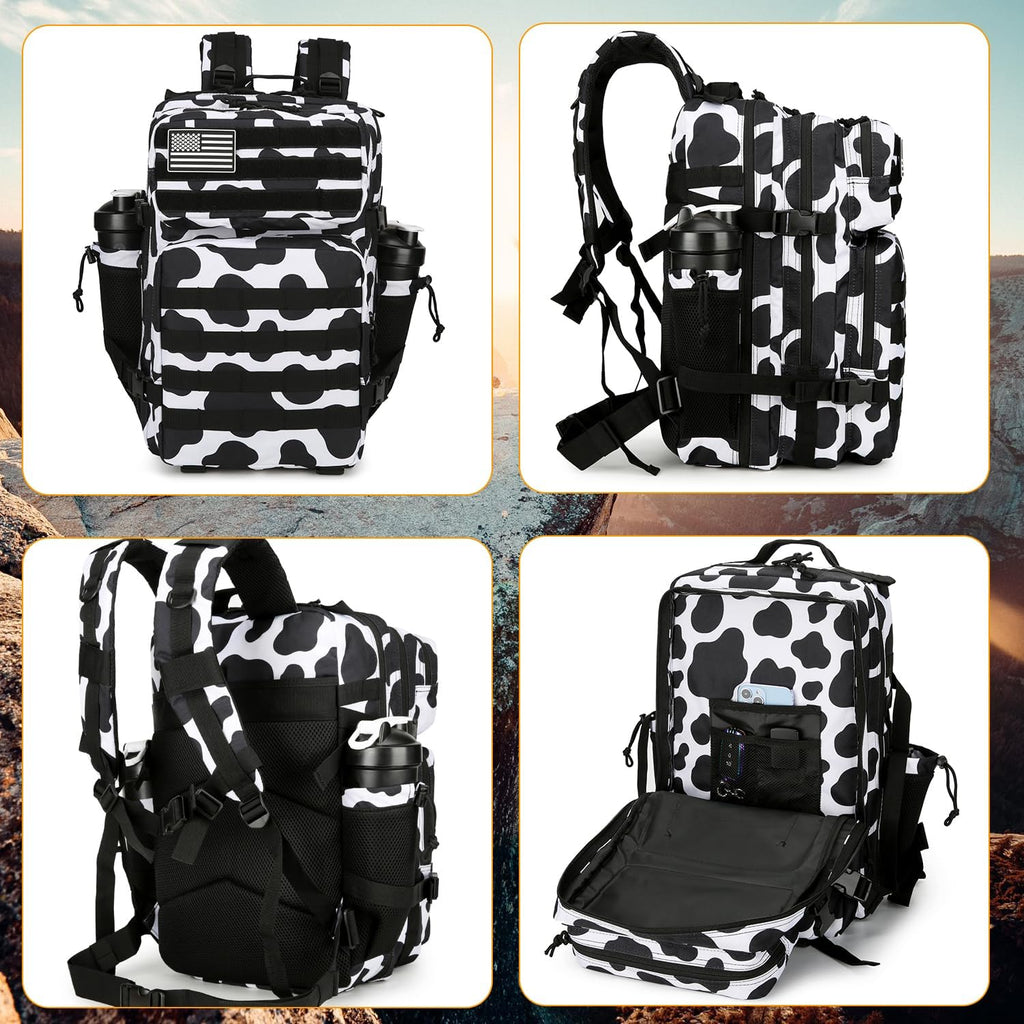Lovelinks21 25L Tactical Backpack Military Tactical Backpack for Men and Women Small Assault Pack Outdoor Travel Hiking Camping Rucksack with Molle Webbing (Cow Print)