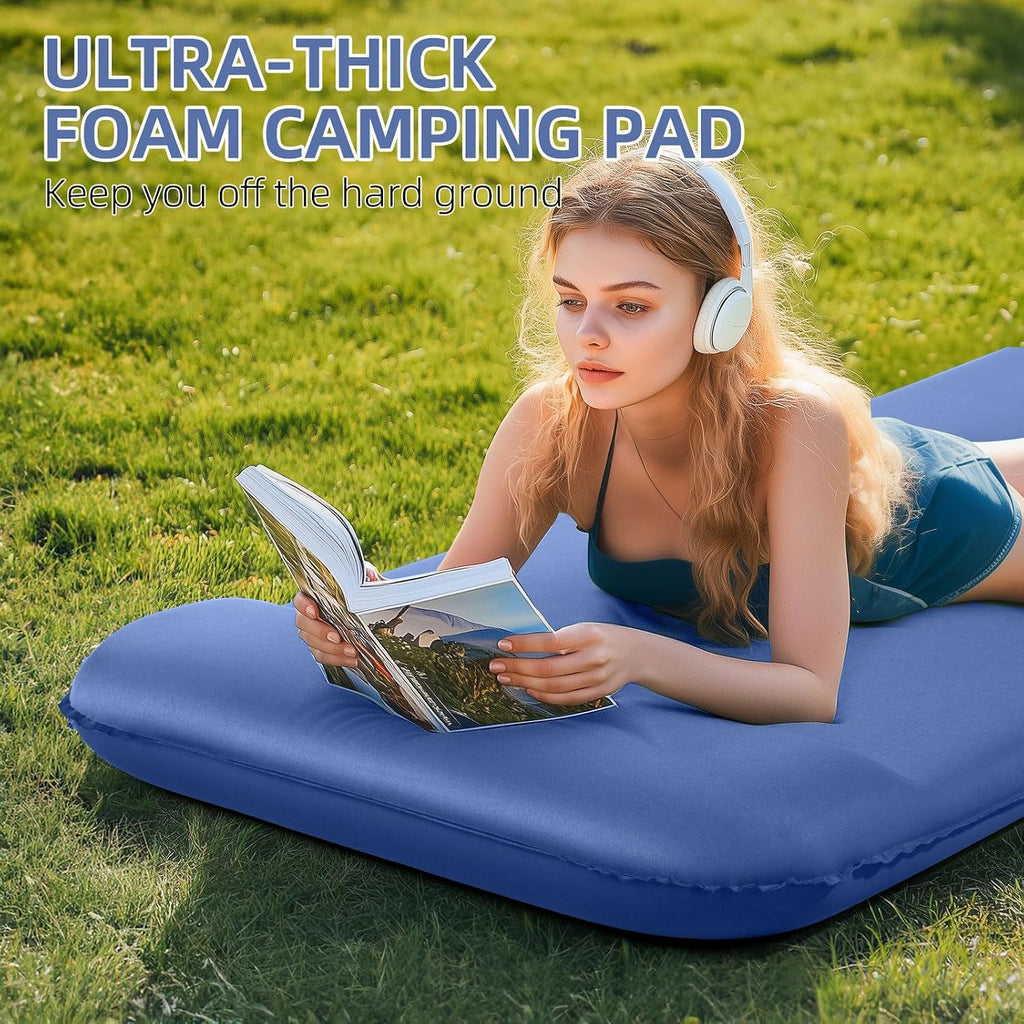 Wevelel Memory Sleeping Pad, 3.1" Ultra-Thick Foam Sleeping Mats for Camping, Easy Inflate&Deflate,9.5 R-Value Insulated Camping Mattress Pad with Pillow, for Car Travel Tent