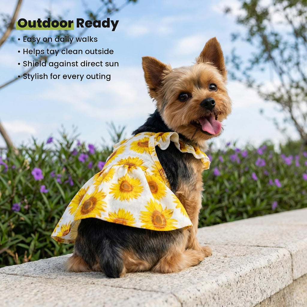 Fitwarm Dog Sunflower Dress, Dog Clothes for Small Dogs Girl, Pet Cat Apparel, White, Yellow, Red, Medium