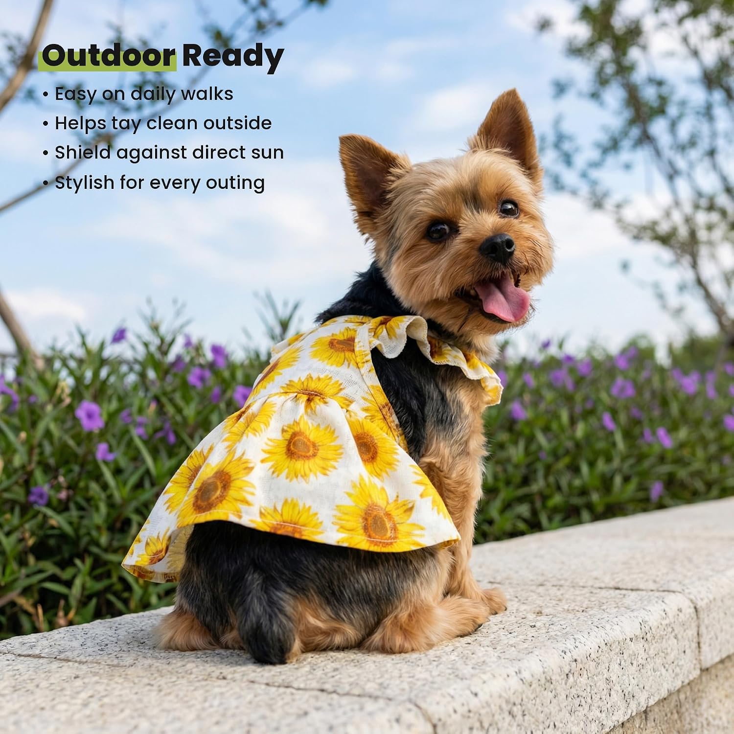 Fitwarm Dog Sunflower Dress, Dog Clothes for Small Dogs Girl, Pet Cat Apparel, White, Yellow, Red, Medium