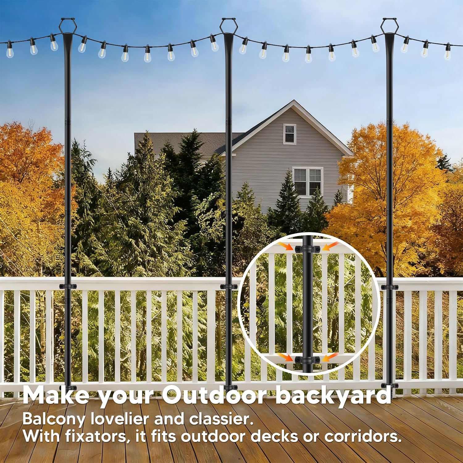 4 Pack String Light Poles for Outside, 10Ft Light Poles for Outdoor String Lights, Adjustable Outdoor String Light Poles with Fork,Metal Fence Post for Patio,Backyard,Deck