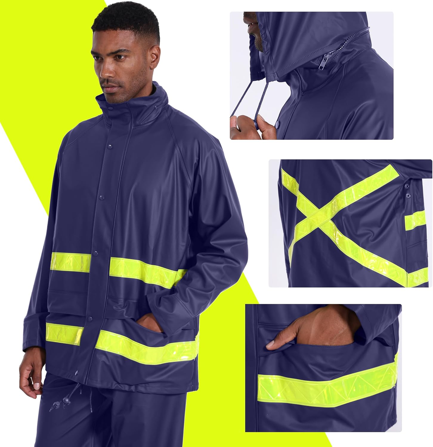 Men's Hi-Vis Waterproof Rain Jacket, Reflective Work Coat