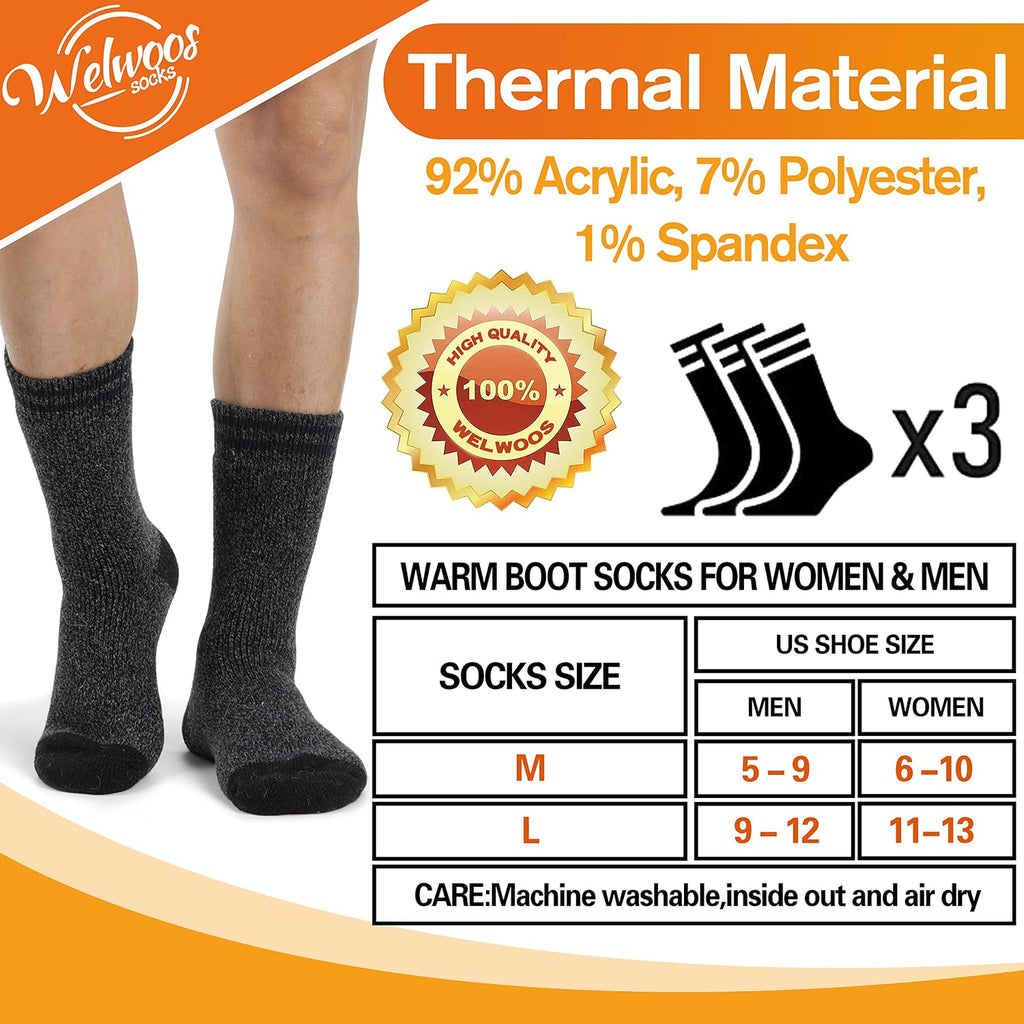 3 Pairs Winter Thermal Socks for Men & Women Warm Winter Ski Thick Boot Insulated Socks for Cold Weather