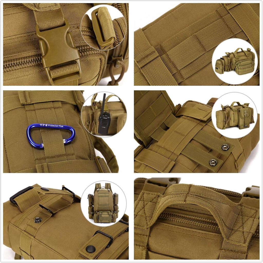 Utility 3P Military Tactical Duffle Waist Bags MOLLE Assault Shoulder Backpack Multifunction EDC Pouches Heavy Duty Fanny Packs (Brown)