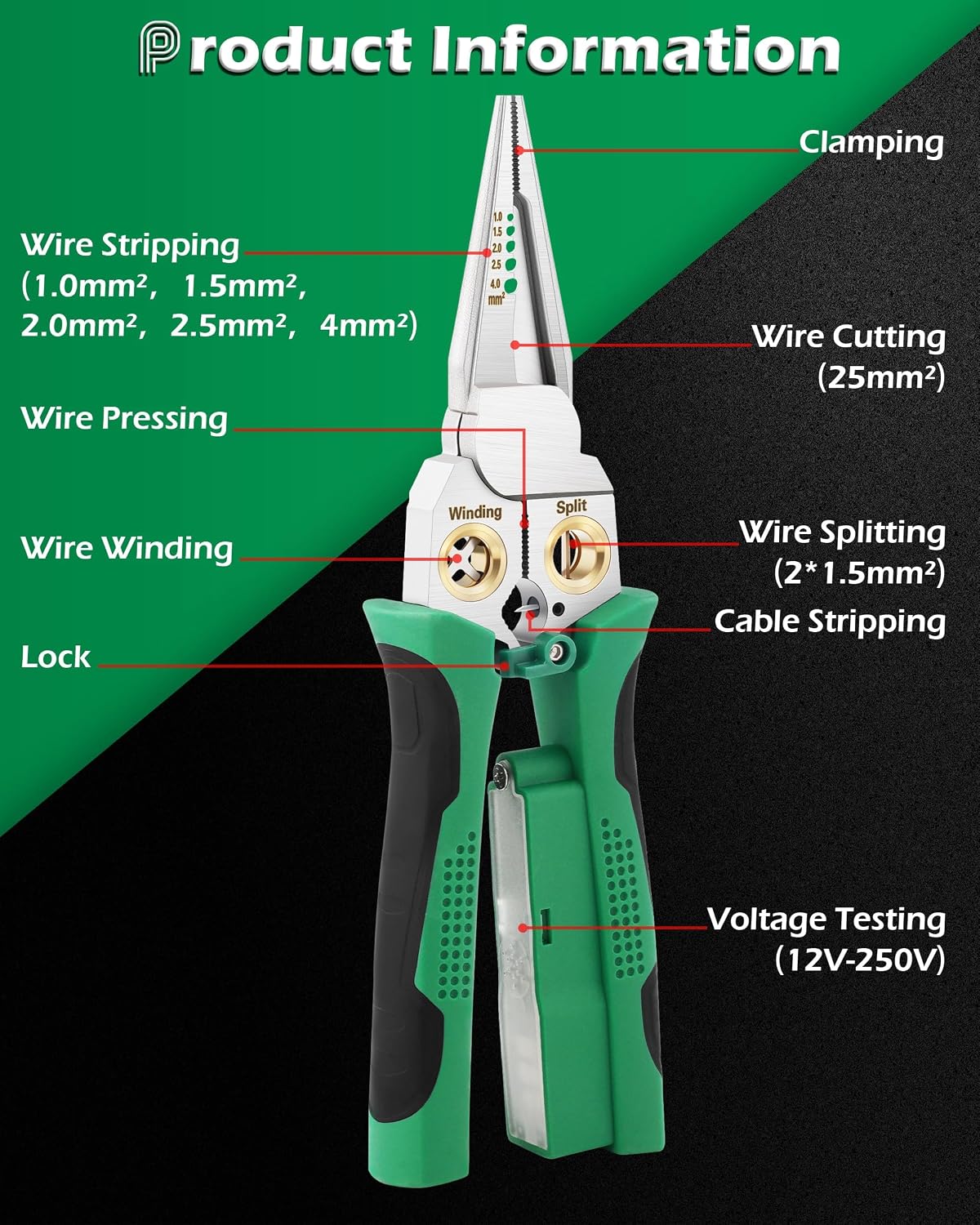 Safeguard Wire Stripper with Voltage Tester (12V-250V AC/DC), Wire Crimper Cutter for 10-18 AWG – Electrician Tool for Circuit Repair, Outlet Installation, HVAC & Automotive