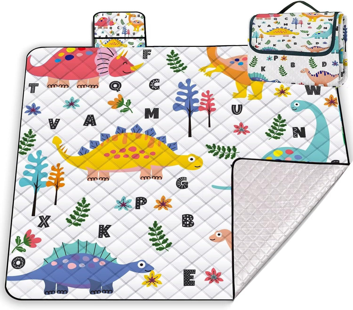 Extra Large Picnic Blanket Waterproof Beach Blanket 80"x 80" Outdoor Camping Mat Foldable Outdoor Blanket Picnic Mat Suitable for Park, Indoor Crawling, Lawn, Garden, Patio, Music Festival(Dinosaur)
