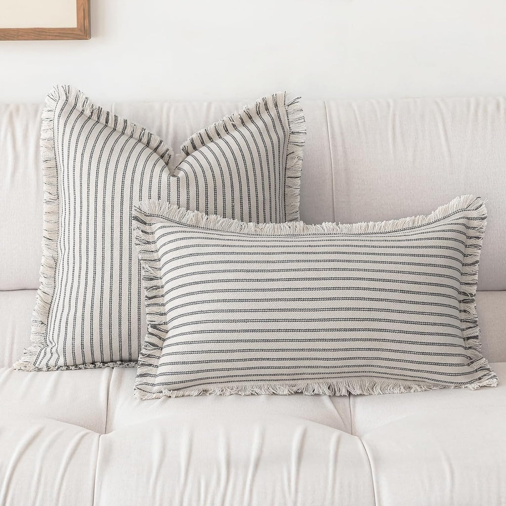 YEENAASY Throw Pillow Covers 18x18 Boho Striped Pillow Cases with Tassel