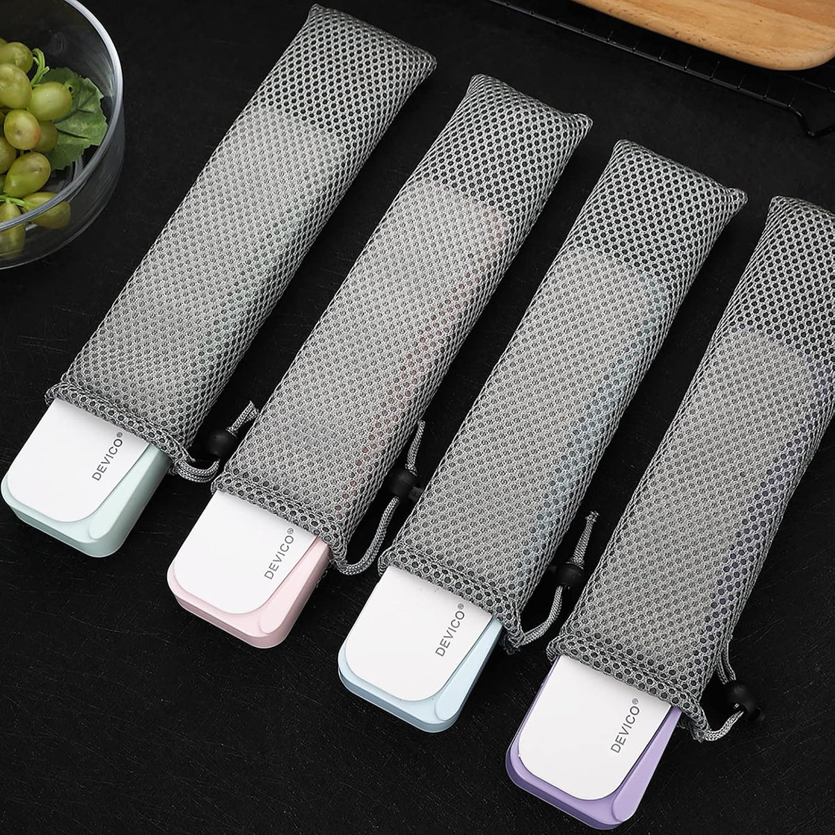 DEVICO Travel Utensils with Case, 4Pcs Portable Silverware Set for Work, 18/8 Stainless Steel Reusable Cutlery, Korean Spoon and Chopsticks Fork for Camping, School, Lunch Box Accessories (Green)