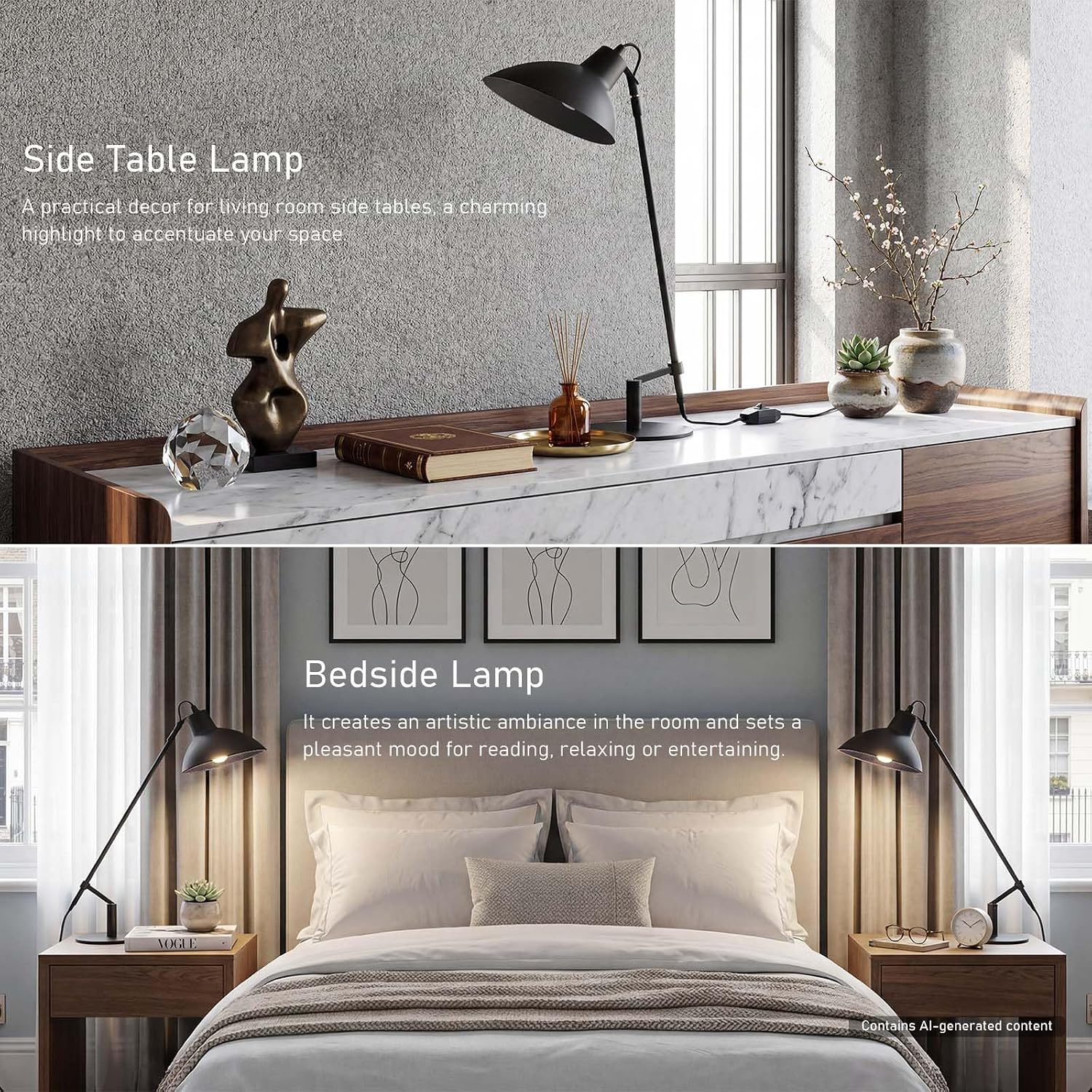 Desk Lamp Modern Industrial 100% Metal Adjustable Table Lamp 24", Natural Light (4000K) with Dimmer, Ideal for Office Bedroom Study Room Living Room Nightstand Bedside Lamps Sand Black