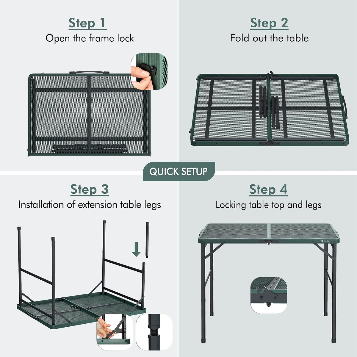 VILLEY 3ft Folding Camping Table, Aluminum Grill Table with Adjustable Legs