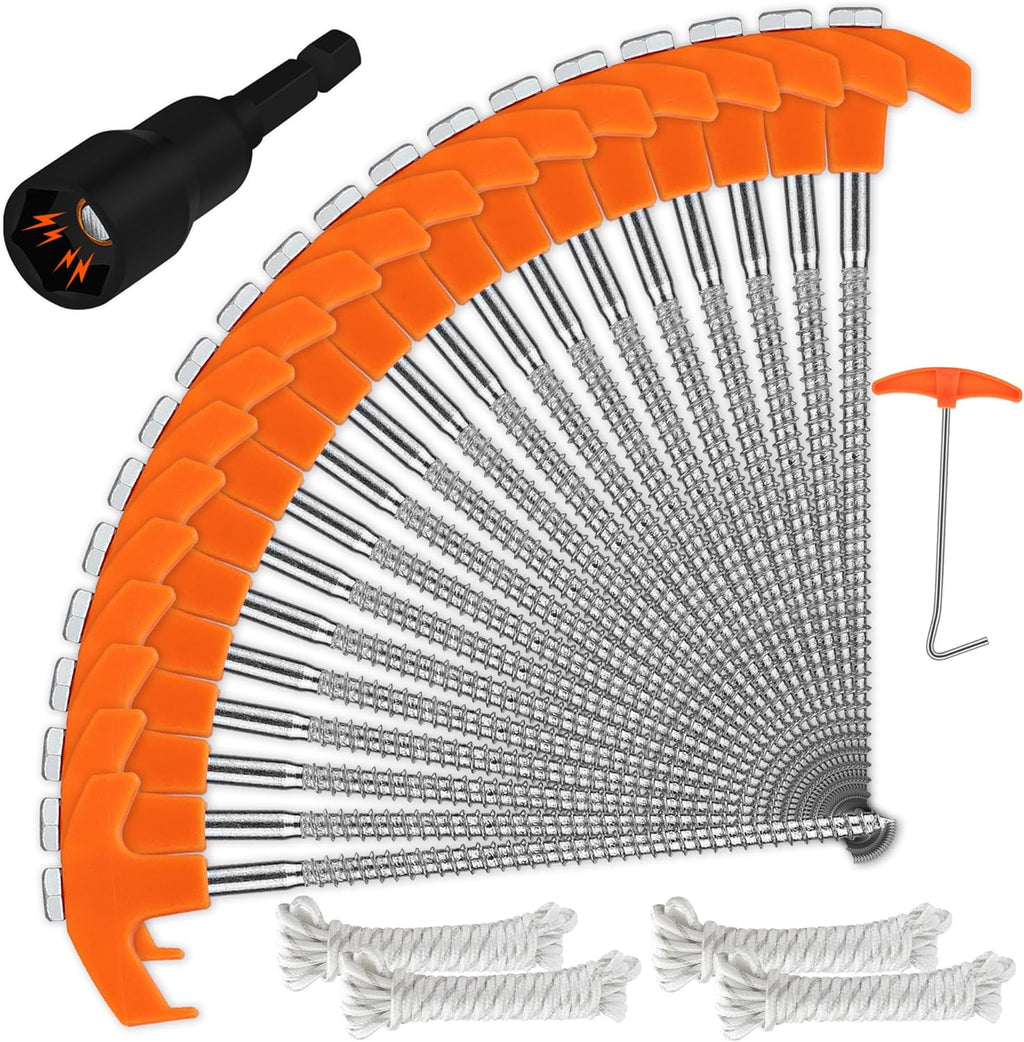 HORUSDY 20 Pack 20CM / 8-Inch Heavy Duty Tent Stakes Awning Pegs Camping Stakes with 4 x 13ft Rope & 1 Stopper T Pull Hook