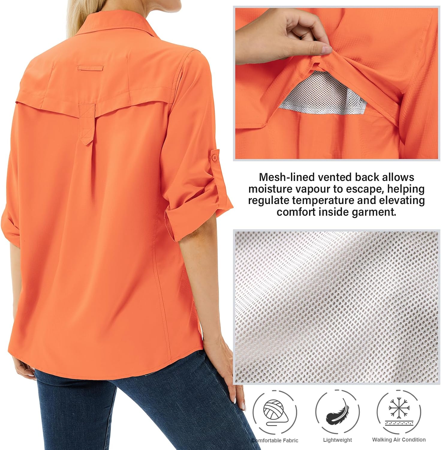 Women's UPF 50 Long Sleeve Sun Protection Safari Fish Hiking Shirts