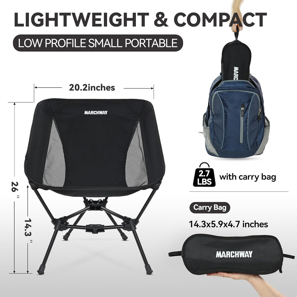 MARCHWAY Lightweight Folding Camping Chair, Portable, Compact and Sturdy