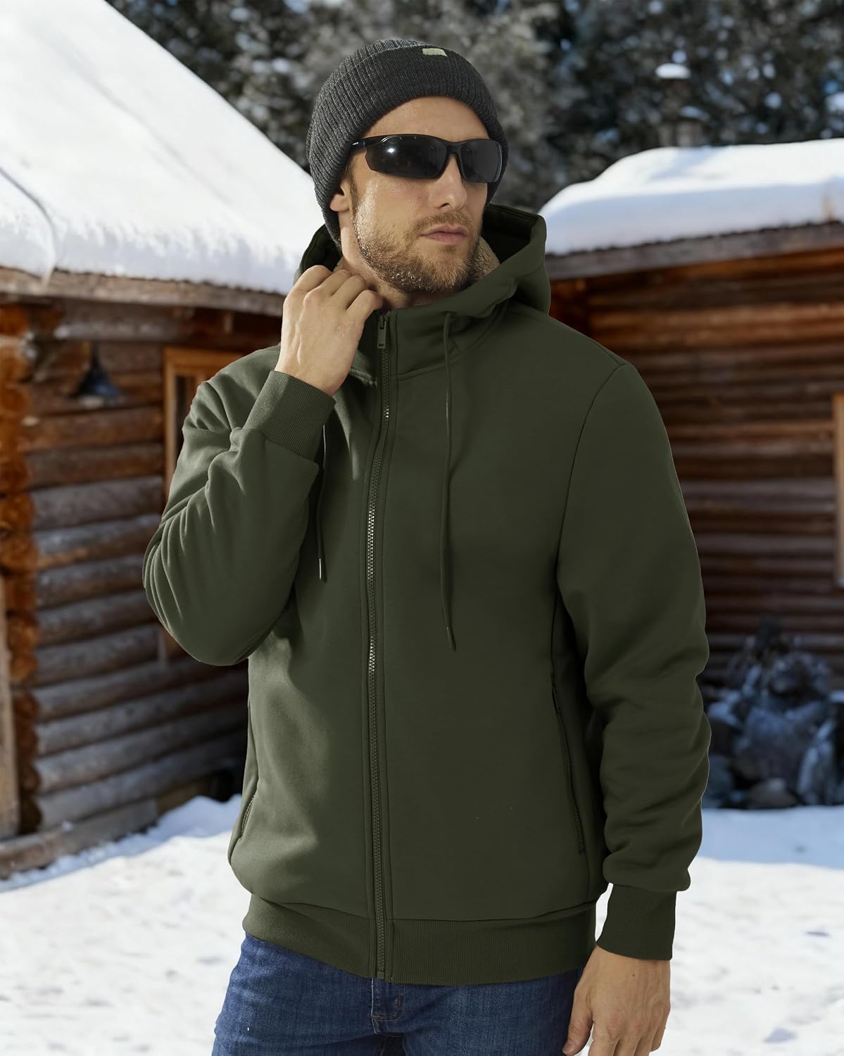 Boladeci Men's Sherpa Fleece Lined Hoodie Zip Up Heavyweight Winter Jacket