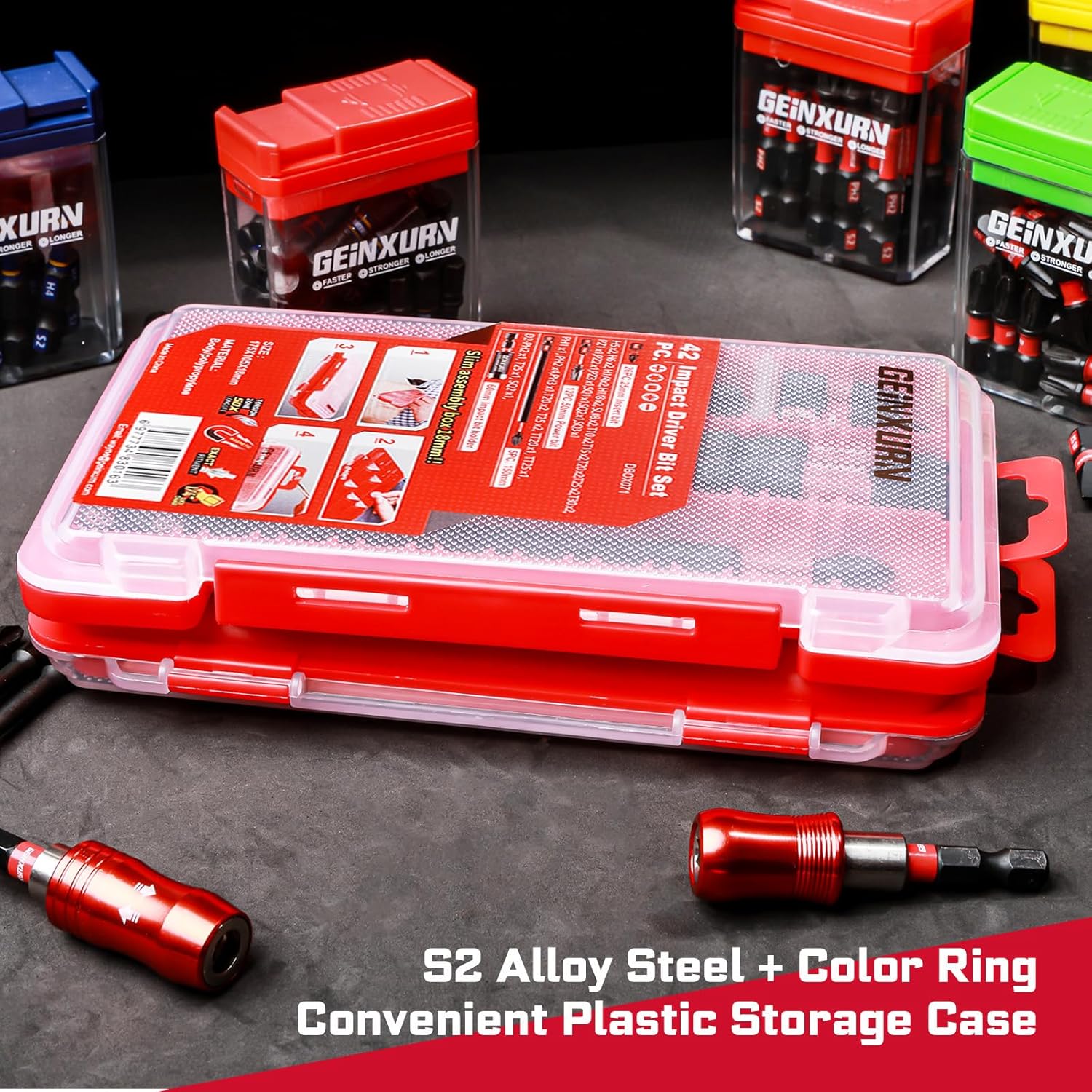 Geinxurn 42pieces Screwdriver Bits Set, Impact Magnetic S2 Steel Multi Insert Power Bits Tips with Impact Bit Holder with Storage Box（PH/TORX/SQ/PZ/HEX/SL）