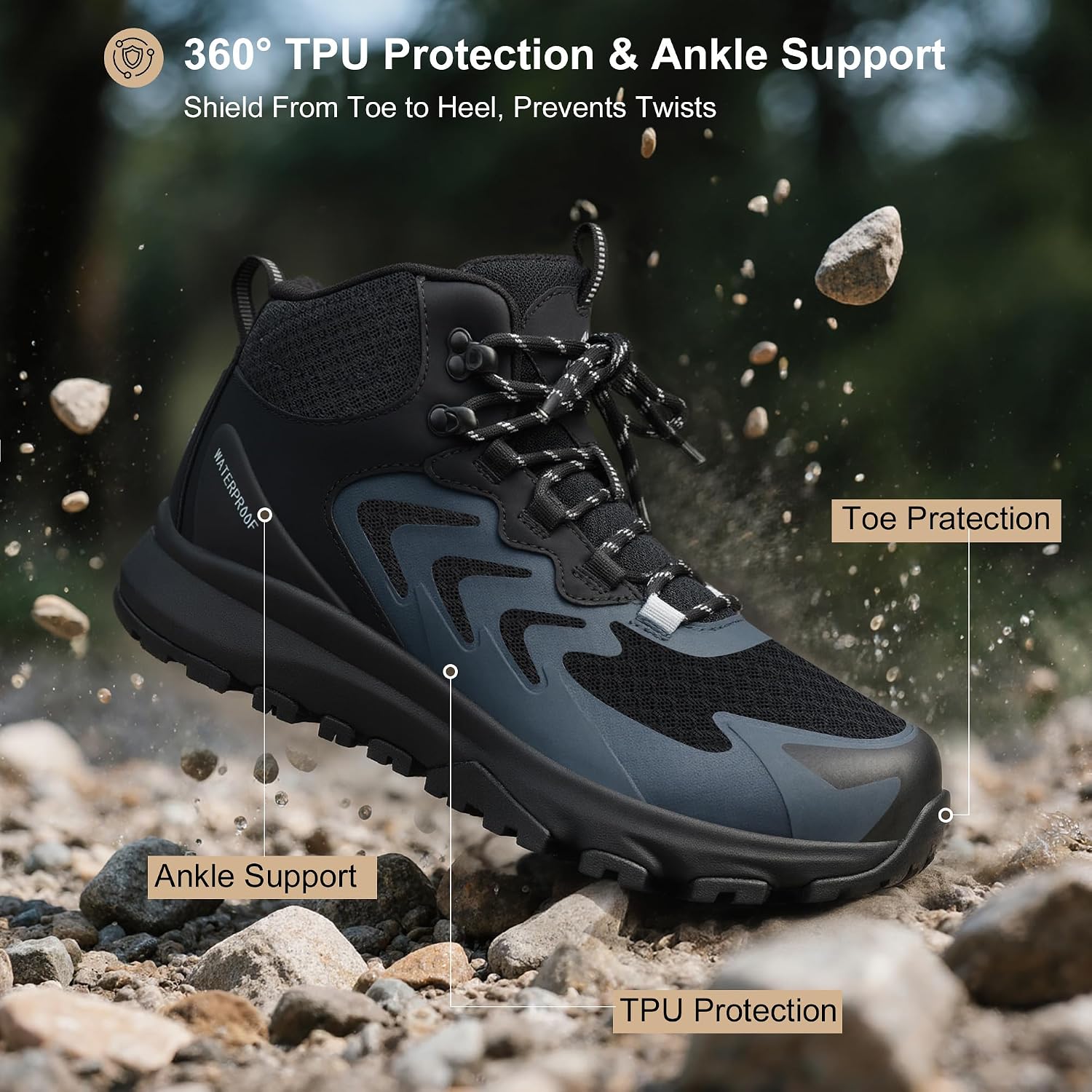 Men's Waterproof Hiking Boots Lightweight Comfortable Outdoor Walking Trail Boots Shoes