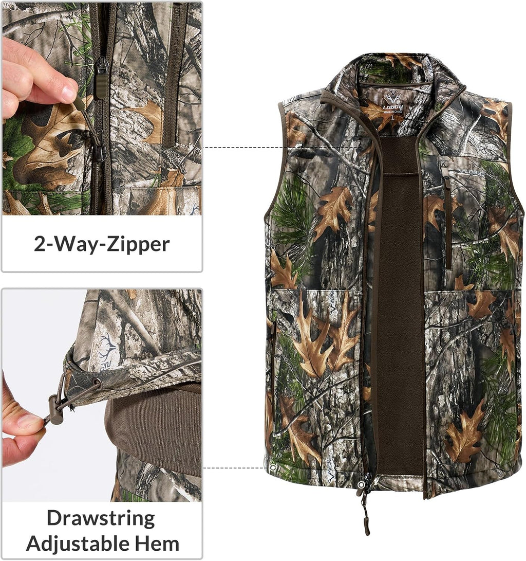 LOOGU Mens Camo Hunting Vest Water-Resistant Sleeveless Jacket with Pockets for Outdoor Fishing Hiking