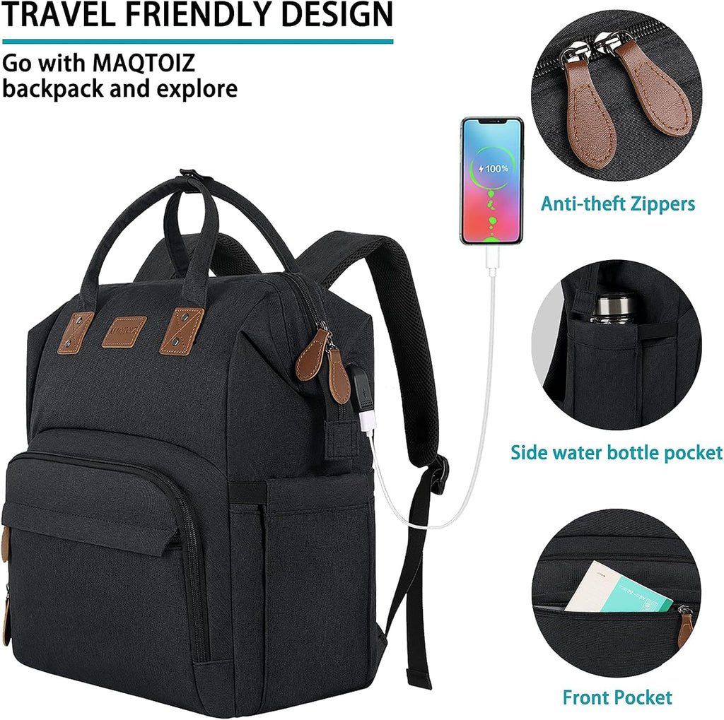 17 Inch Laptop Backpack, Large Lunch Backpack for Women Men Gifts, Travel Carry On with Lunch Box and USB Port, Insulated Cooler Bookbag Nurse Work Backpacks, Black