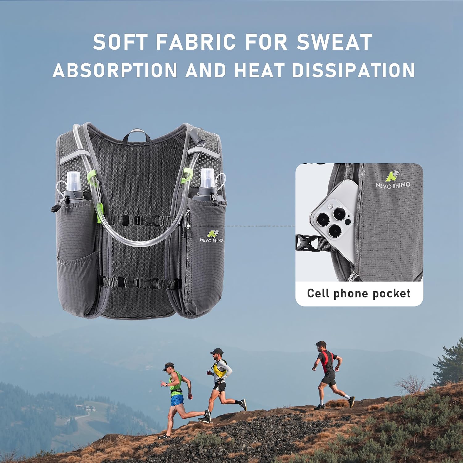 N NEVO RHINO Running Vest with 1.5L Water Bladder, Hydration Vest Pack