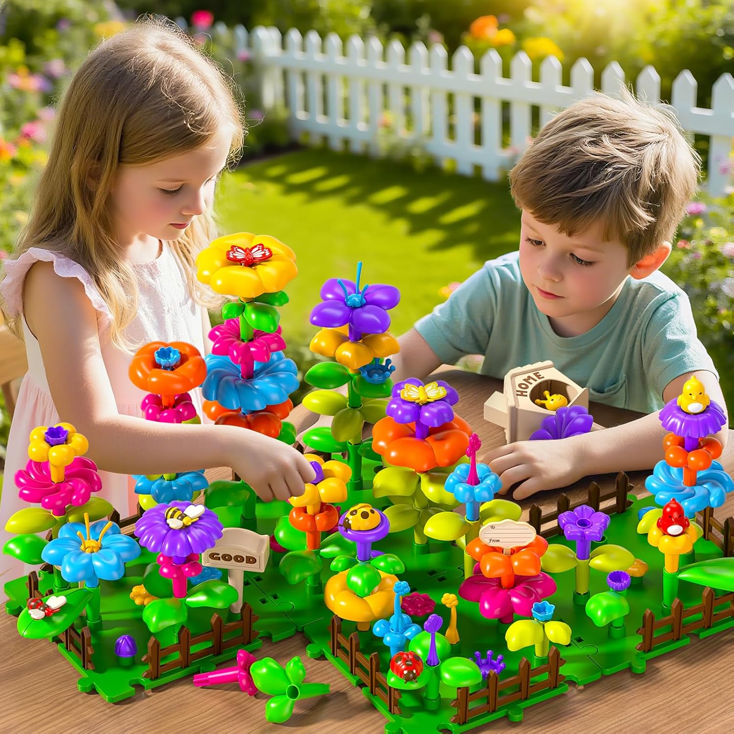 112 Pcs Flower Garden Toy, Toddler Girl Toys 3-4 Years Old Girls Gardening Building Gifts Set Best Educational Learning Fine DIY Crafts Stem Construction Stacking Kit for 3 4 5 6 7 Year Kids Birthday