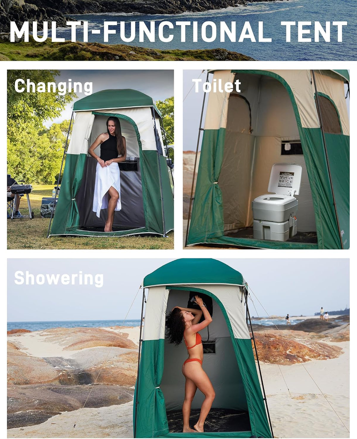 KingCamp Shower Tent, Portable Privacy Tent Outdoor Camping 1/2 Room Toilet Tents with Shower Bag & Dressing Room for Beach, Camping & Hiking