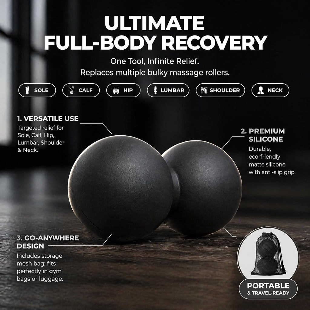 Silicone Peanut Massage Ball—Double-Sided Hockey-Shaped Yoga Ball and Physical Therapy Exercise Ball—A deep-tissue massage tool for myofascial release, muscle relaxation, and acupressure therapy