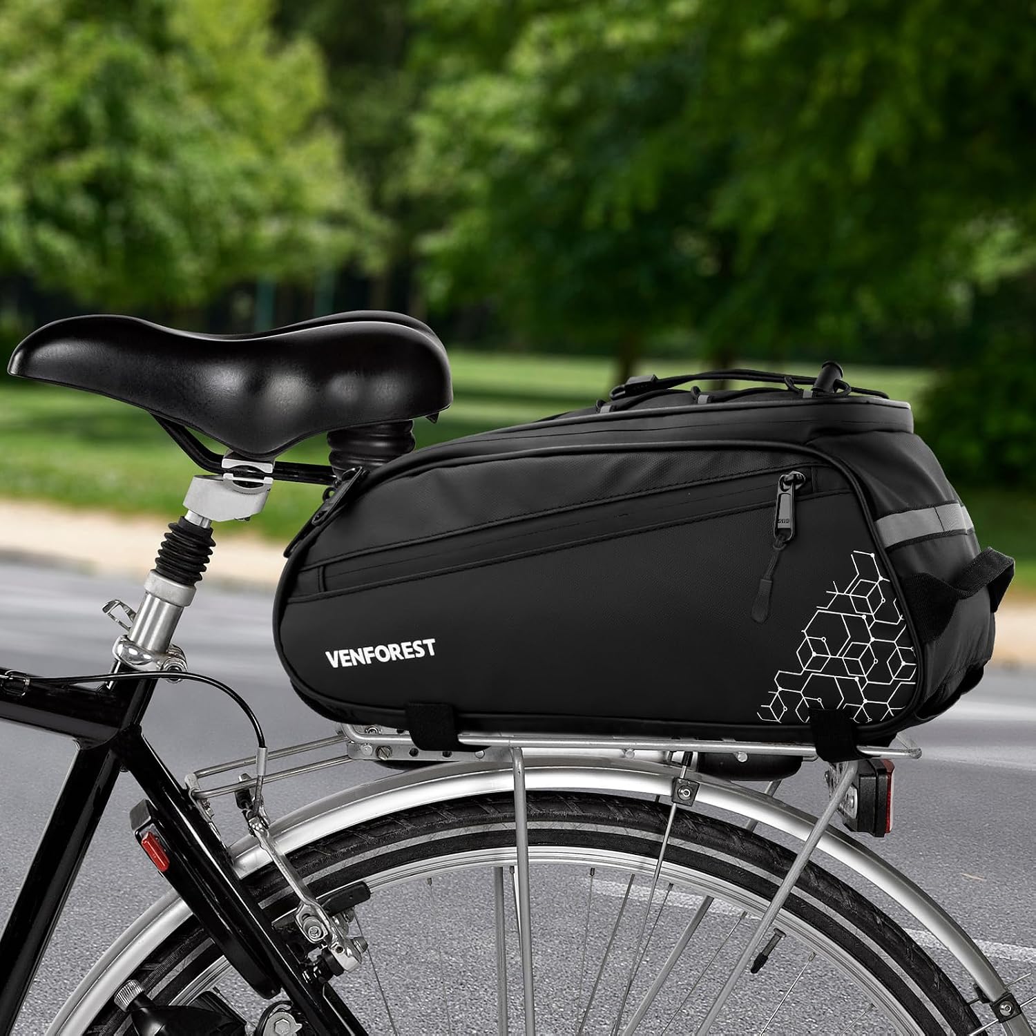 Bike Rear Rack Bag,9L PVC Waterproof Bike Trunk Bag for Road and Mountain Bikes,Bicycle Rear Seat Bag with Rain Cover Bike Saddle Bag for Cycling Trip (Pure Black)