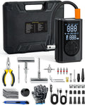 Tire Repair Kit with Portable Air Compressor, Tire Plug Kit 58PCS with Cordless Tire Inflator (150 PSI) for Car, Motorcycle, Tractor, Truck, Ball
