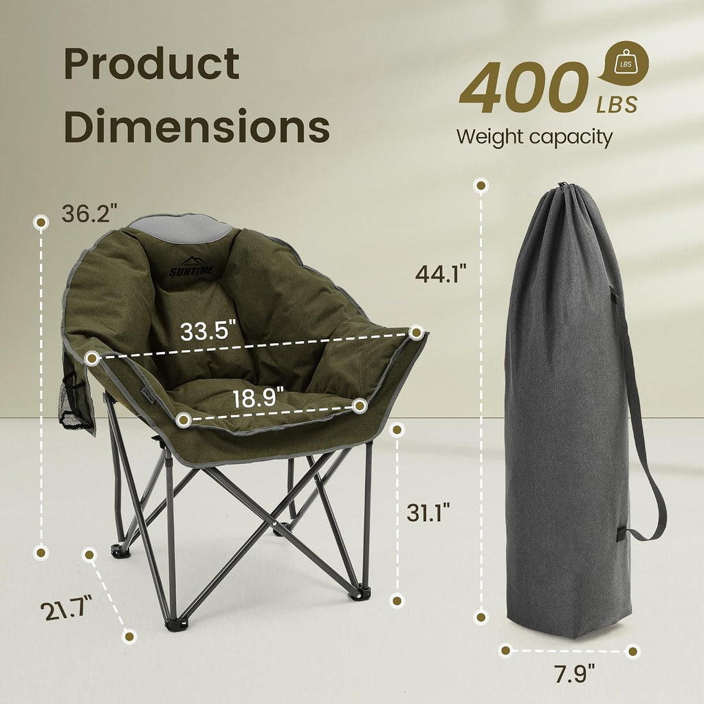 Oversized Padded Comfy Camping Chair for Adults, Army Green (2 Pack)