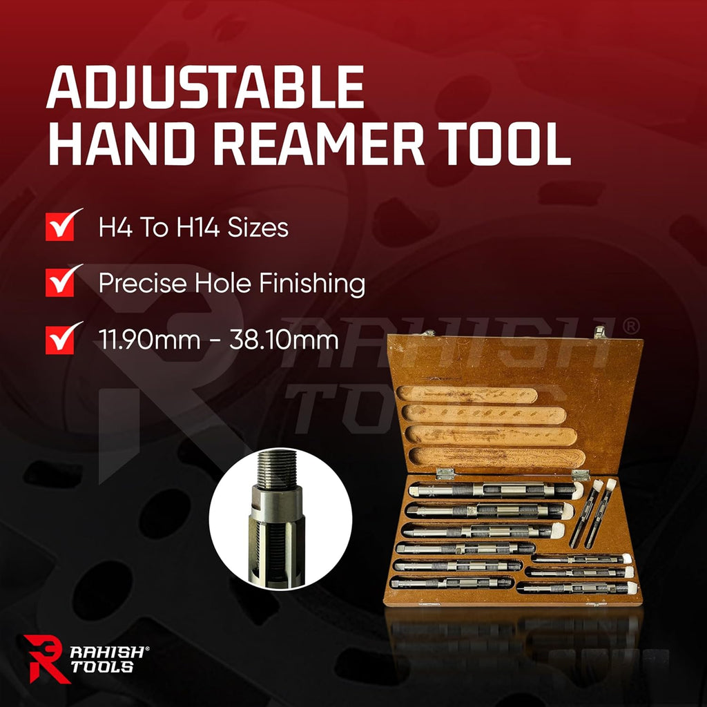 Adjustable Hand Reamer Tool H4 to H14 Sizes - 15/32" to 1-1/2” Reaming Tool for Precise Hole Finishing with 6 Carbon Steel Blades - Hand Tools Reamers for Metal & Wood - 11.90mm - 38.10mm