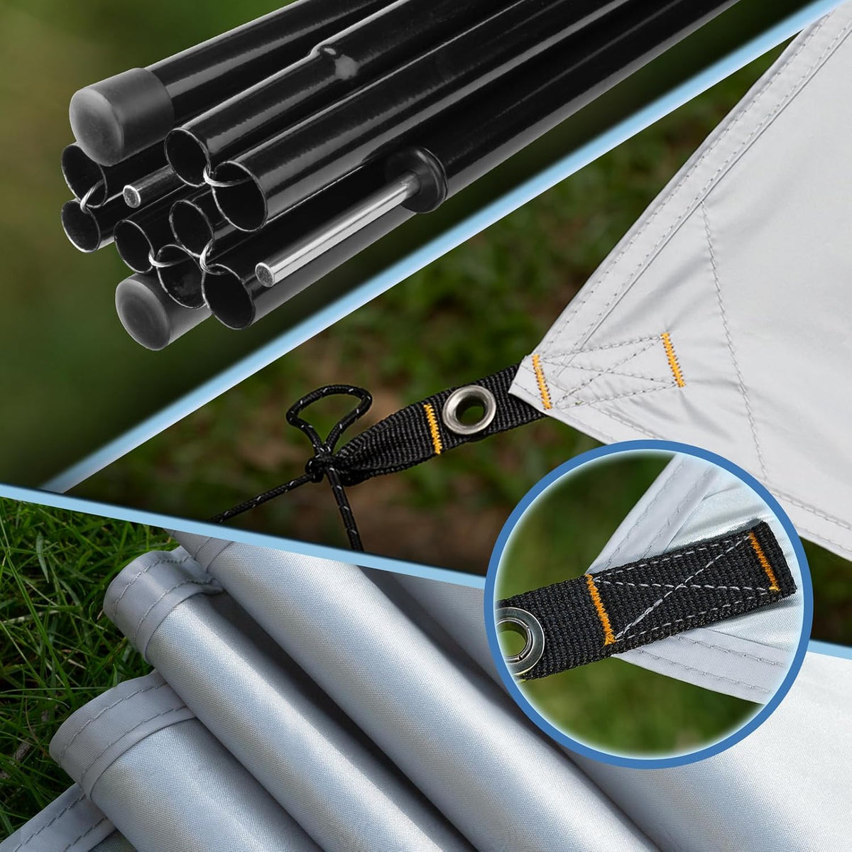 12X14FT Camping Tarp with 2 Poles, UV UPF50+ Lightweight Car Awning Sun Shelter, PU3000 Waterproof Tarp for Camping, Hiking and Backpacking Trips