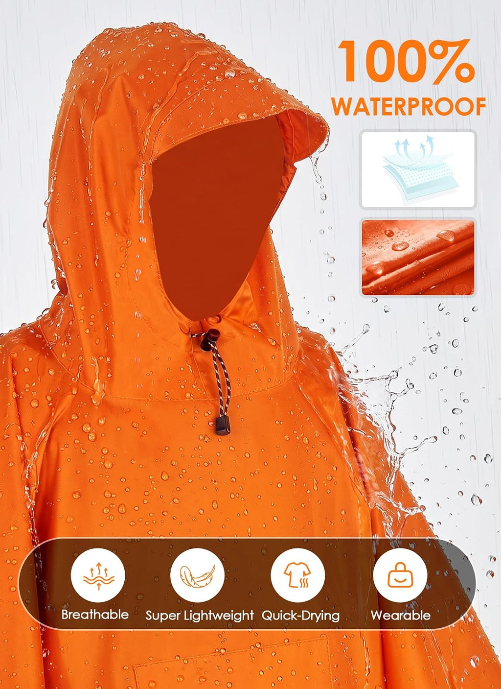 TOMSHOO Multifunctional Raincoat with Hood Waterproof for Adults